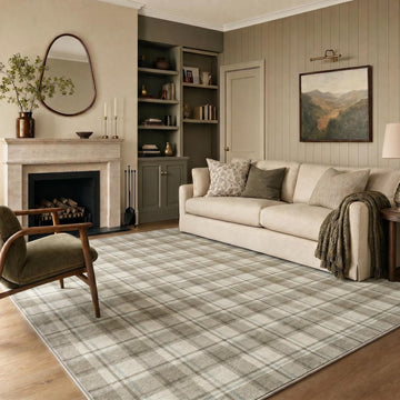 Beige Checkered Washable Non-Slip Area Rugs