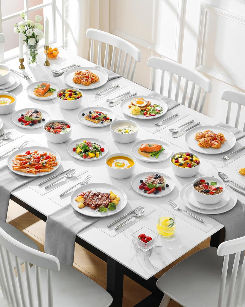 24 Pieces Gourmet Porcelain Dinnerware Sets, Premium Plates and Bowls Set, High-Fired Ceramic Dishes Set for 8