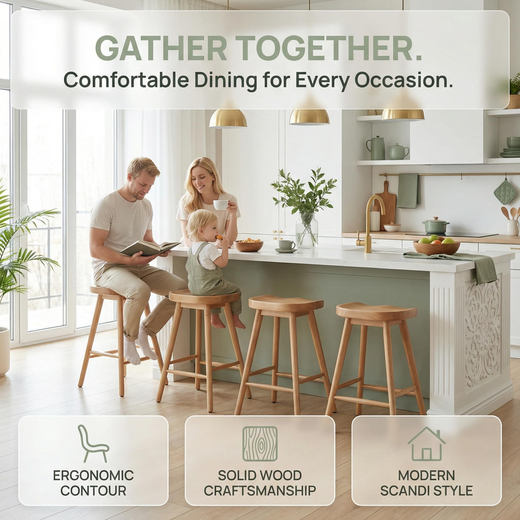 Backless Counter Height Bar Stools Set of 6, 24'' Modern Counter Stool Rustic Farmhouse Wooden Saddle Stools