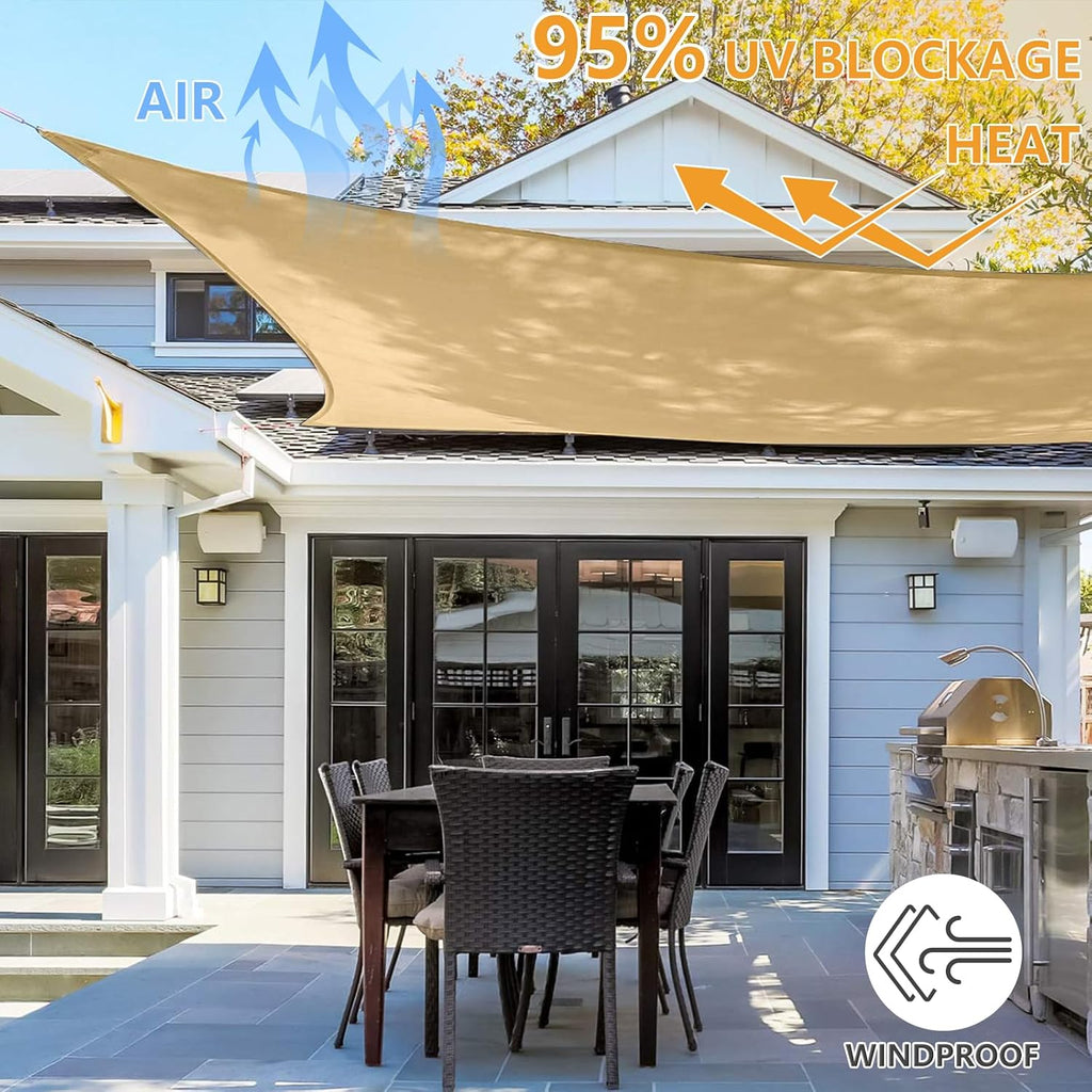 12' x 16' Rectangle Sun Shade Sail, 185 GSM HDPE, Sand | 95% UV block, breathable HDPE fabric, reinforced corners and