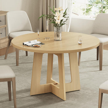 Round Dining Table for 4, Farmhouse Kitchen Table, Wooden Circle Table, 300lb Capacity & Easy Assembly Dining Room