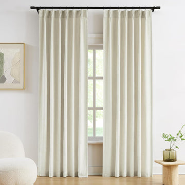 Ivory Beige Pinch Pleated Curtains Velvet Chenille Light Filtering Window Curtains 84 inches for Living Room Bedroom
