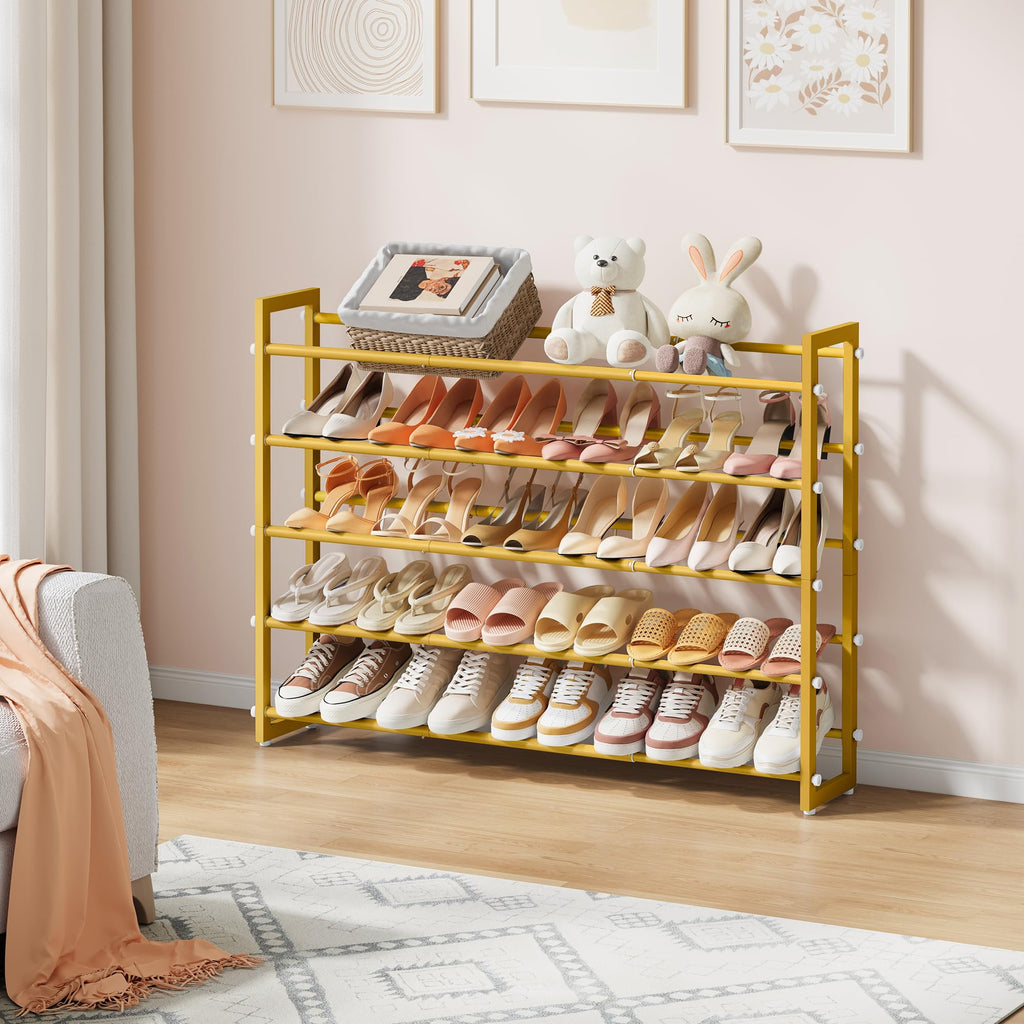 5-Tier Expandable Shoe Rack, Adjustable Shoe Shelf Storage Organizer Space Saving Metal Free Standing Shoe Rack