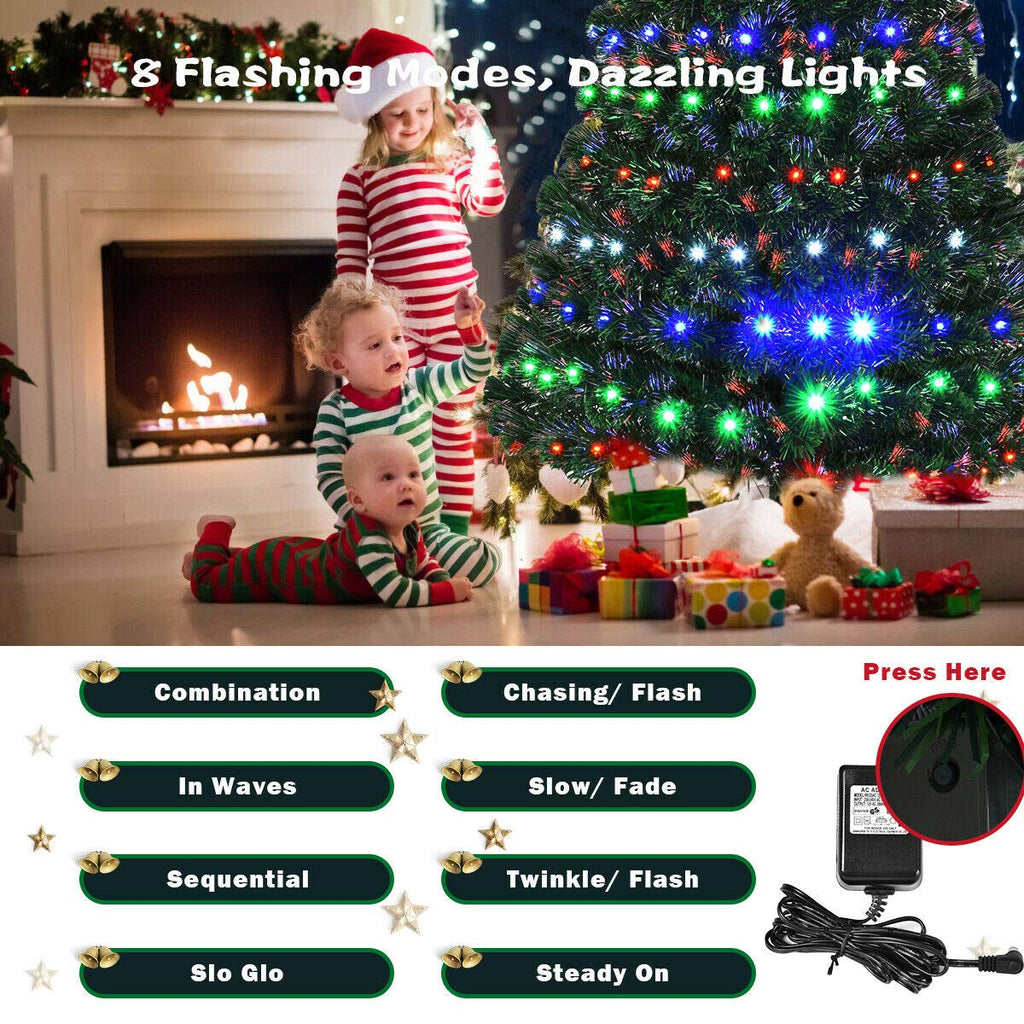 5ft Fiber Optic Artificial Christmas Tree, Pre-Lit Xmas Tree with Colorful LED Lights, 8 Lighting Modes, 180 Branch