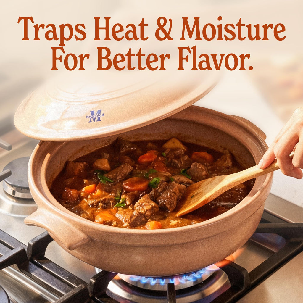5 Quart Flami Pot with Lid, Natural Clay Pot for Cooking, Non-Toxic PFAS-Free Ceramic Casserole Dish for Oven &