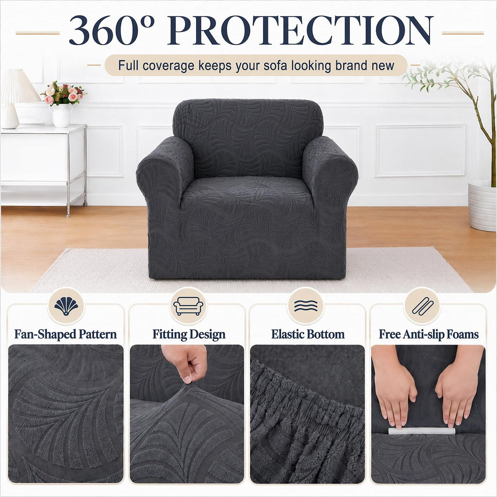Sofa Slipcover - Stretch 1 Piece Couch Covers for 1 Cushion Sofa Jacquard Washable Sofa Covers with Elastic Bottom
