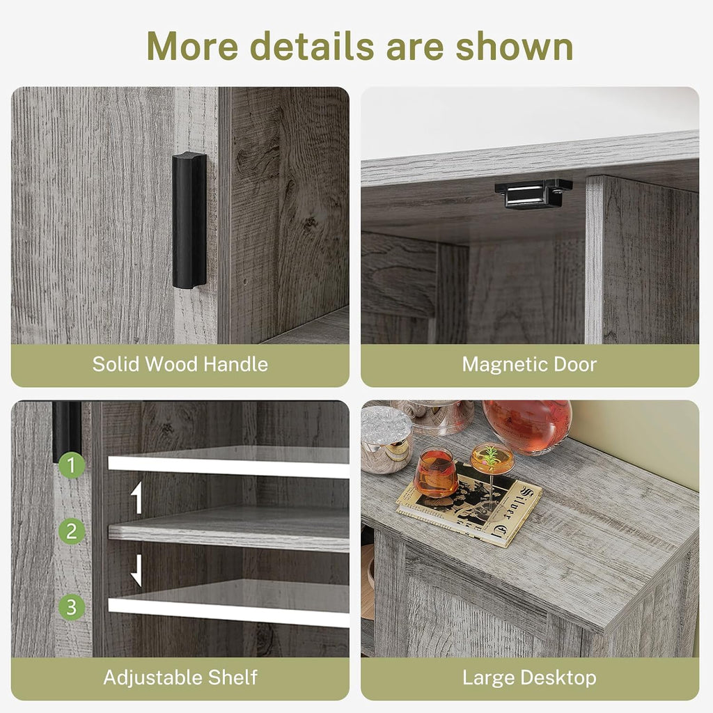 Storage Cabinet with 2 Doors and 4 Adjustable Shelves, Buffet Cabinet with Storage, Floor Cabinet , Rustic Gray