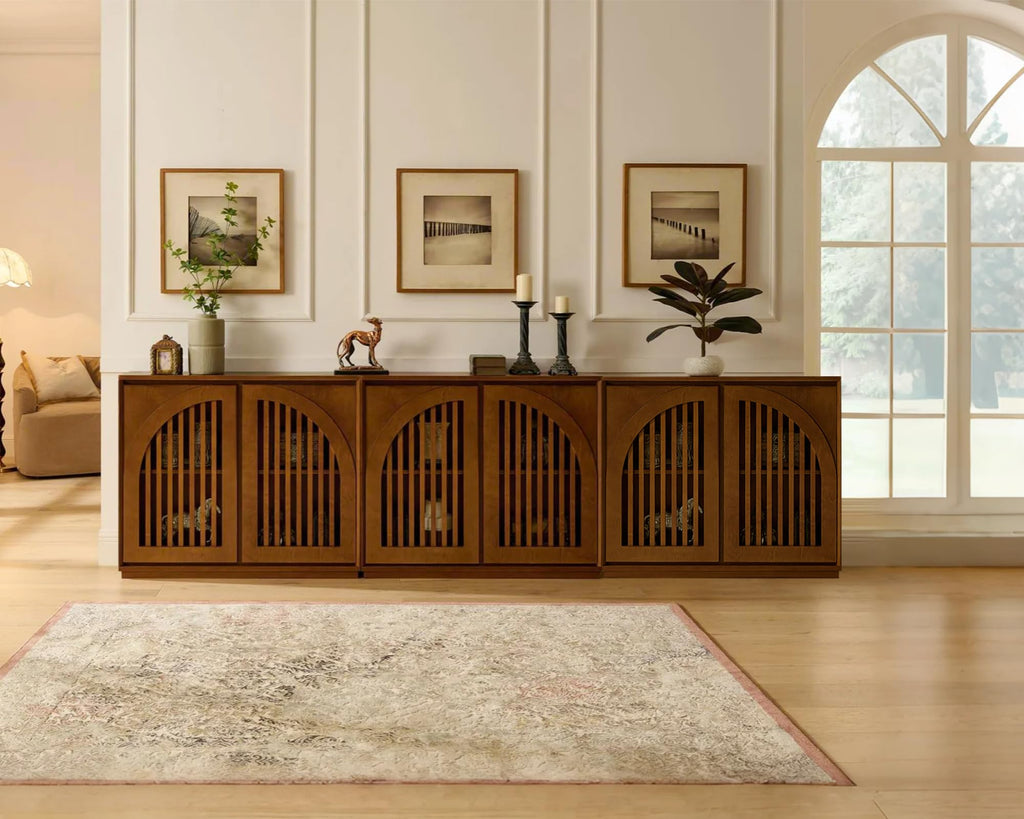 Mid Century Modern Sideboard Buffet, Narrow Credenza Storage Cabinet