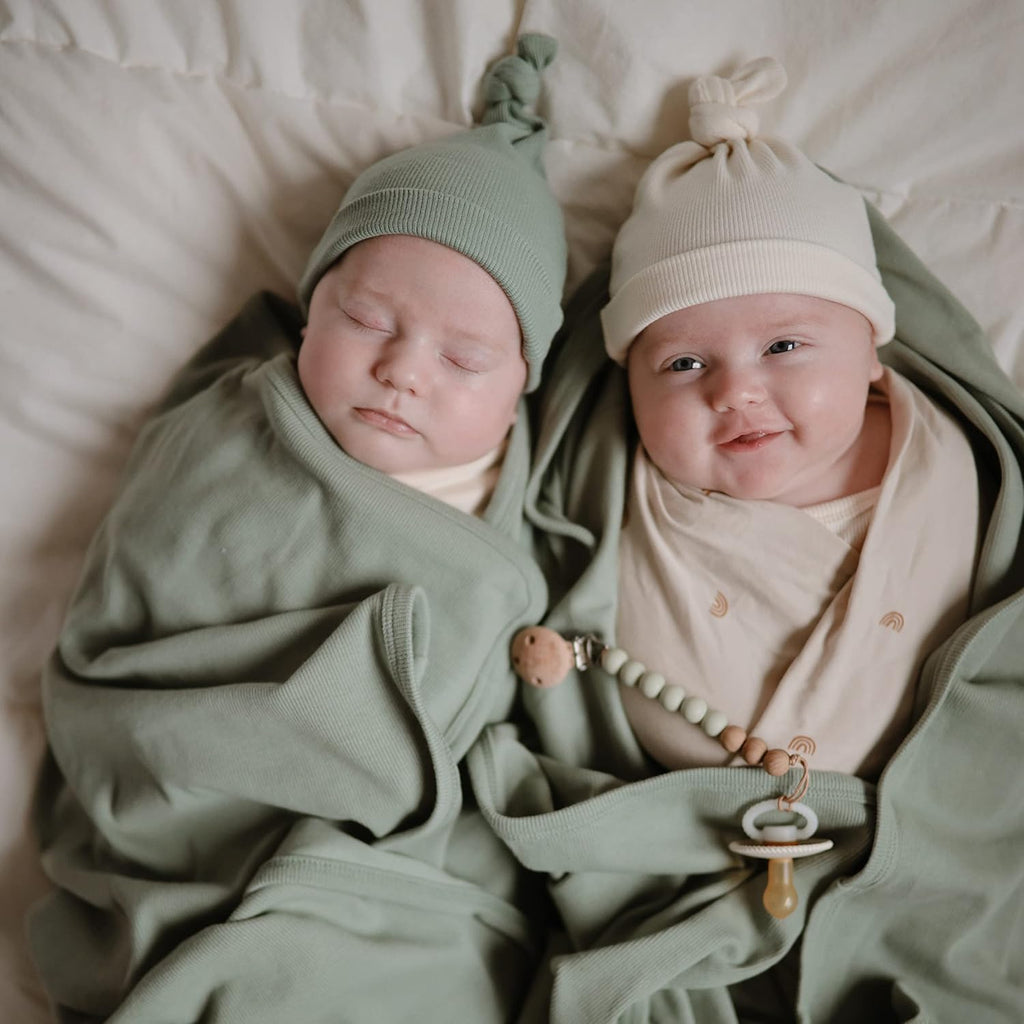 Extra Soft Baby Blanket | Cotton and Elastane Ribbed Receiving Blanket, Swaddle, Stroller | 35x35 Inch (Roman Green)
