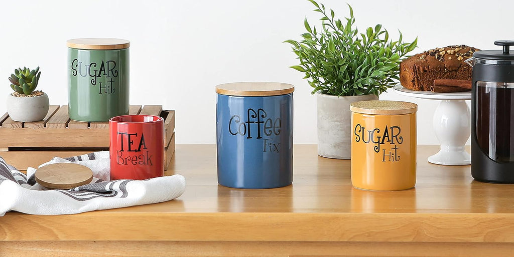 Kitchen Accessories Retro Collection, Ceramics, Canister Set, Red - Set of 3