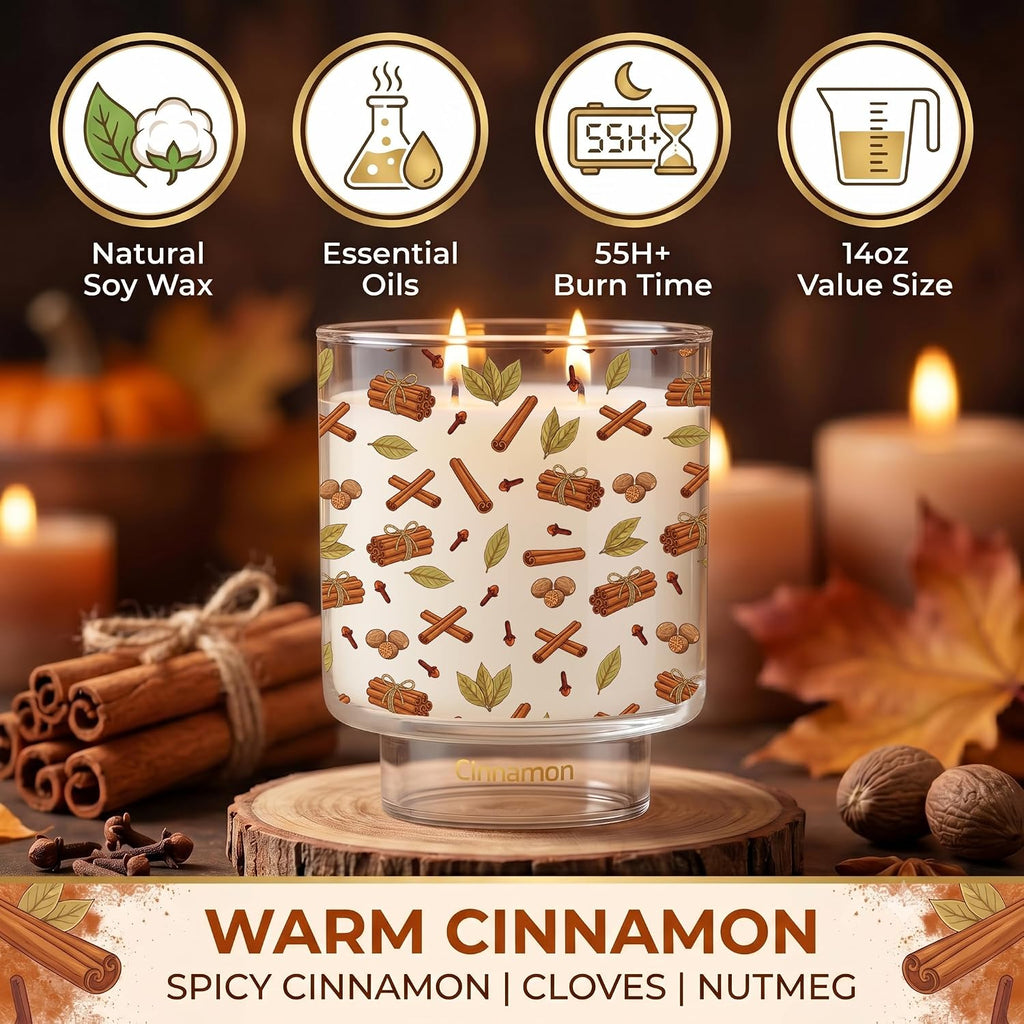 Cinnamon Scented Candle,14 Oz Large 2-Wick Fall & Christmas Candles Decor, Long Lasting Cinnamon Spiced Soy Wax