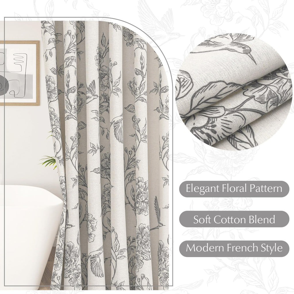 Grey Cotton Boho Hummingbird Shower Curtains, 72 x 72