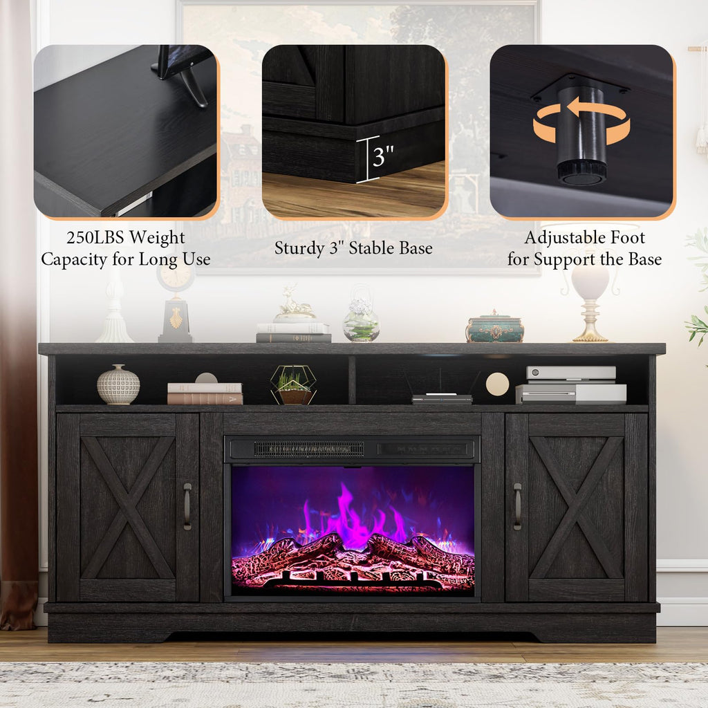 63" Farmhouse Fireplace TV Stand with 26" Electric Fireplace