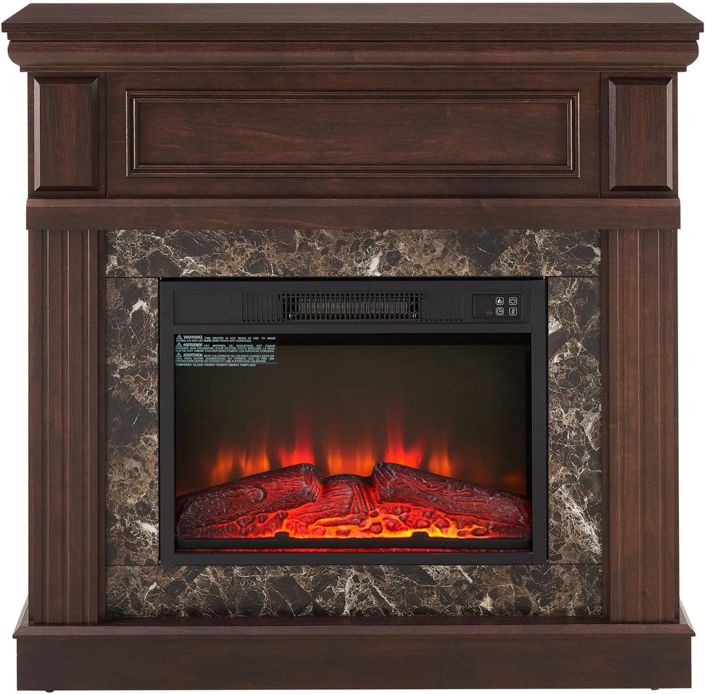 Freestanding Surround, White Faux Fireplace with Legs, Modern Fire Place Mantels with Decorative Pattern for