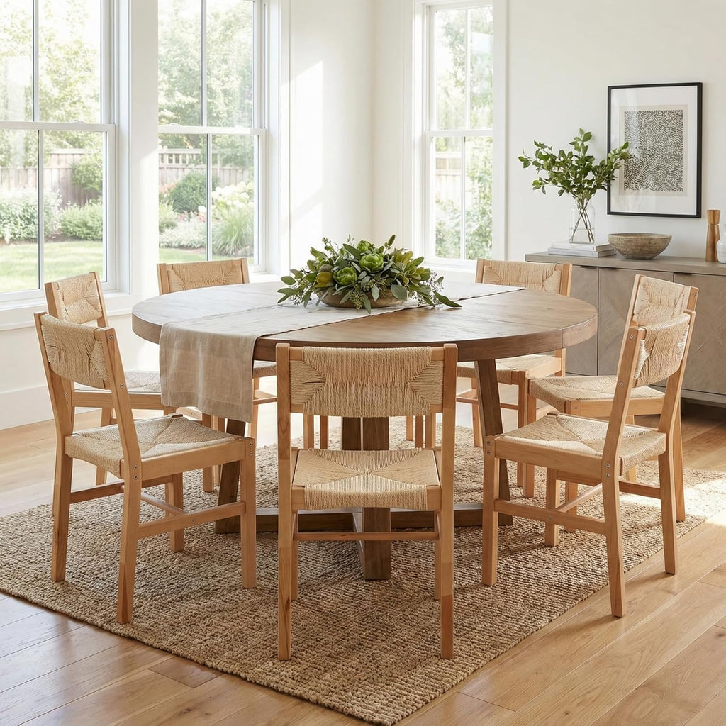 Woven Rattan Dining Chairs Set of 4, Farmhouse Wicker Boho Dining Chairs, Armless Wooden Cane Kitchen Dining Chair