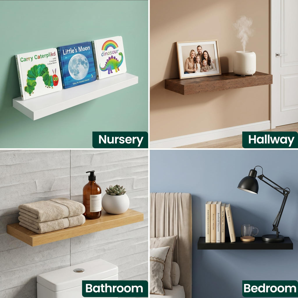1.5" Thick Floating Shelves for Wall, 16"x6.5" Wall Mounted Shelf, Wall Storage Shelf, No Sag, Easy Install Wood Grain
