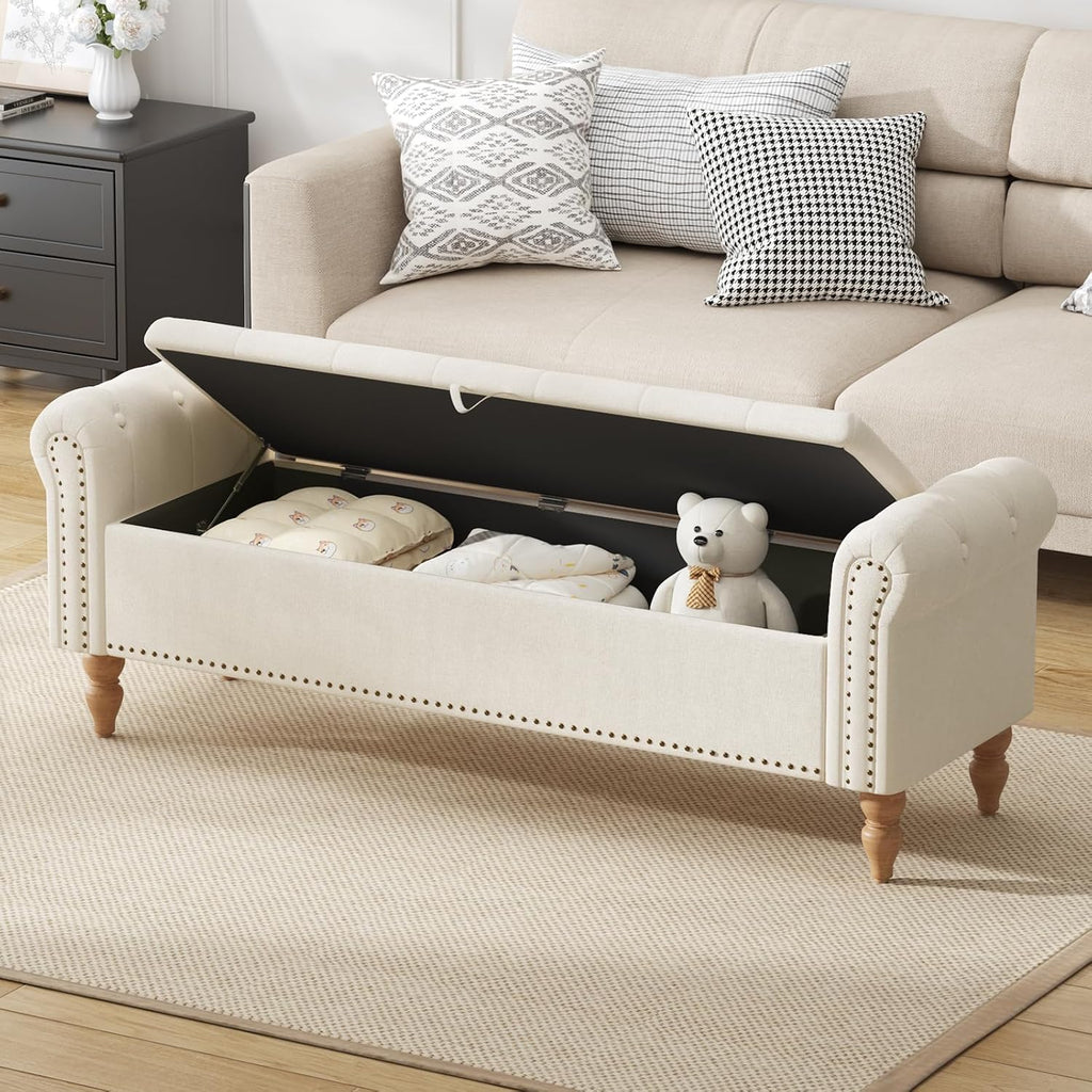 63" End of Bed Bench, Bedroom Bench with Button-Tufted, Large Upholstered Storage Ottoman Benches Entryway Bench with
