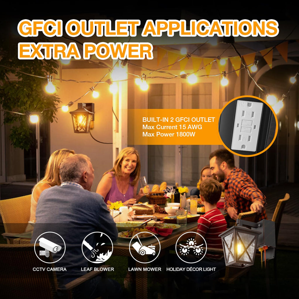 Porch Light with GFCI Outlet Aircraft Grade Aluminum Alloy Bronze 1PC