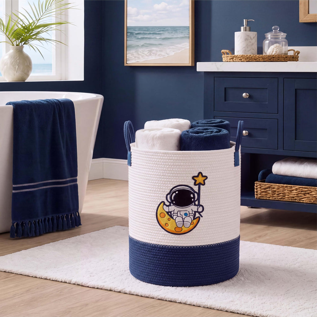 Space Astronaut Laundry Hamper Large Cotton Rope Storage Basket