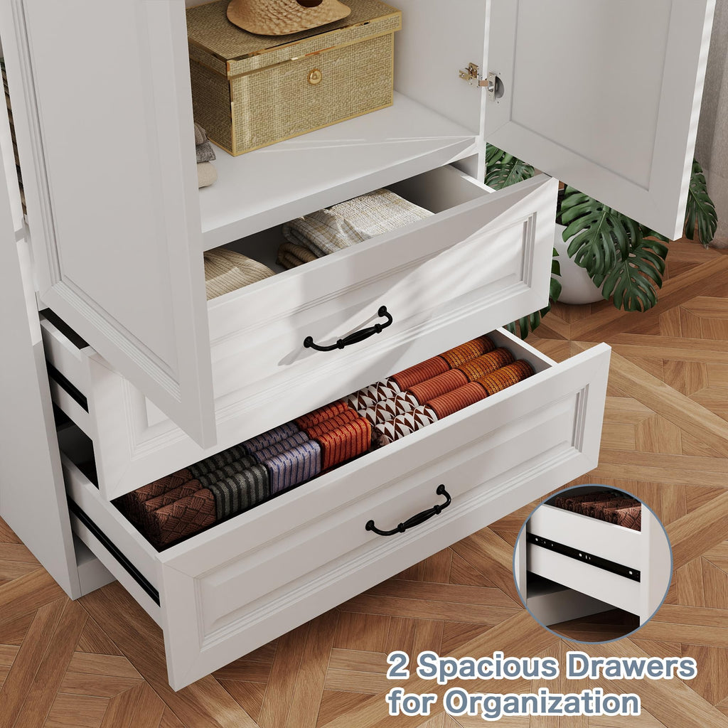 White Armoire Wardrobe Closet with 6 Drawers, 75" H x 95" W Armoire