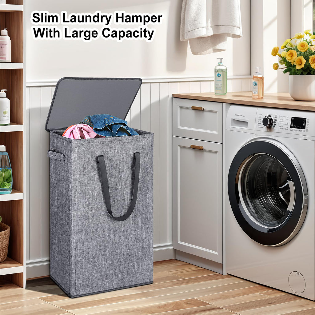 75L Slim Laundry Hamper with Lid,Large Foldable Laundry Basket with Removable Bag and Handles Tall Collapsible Dirty