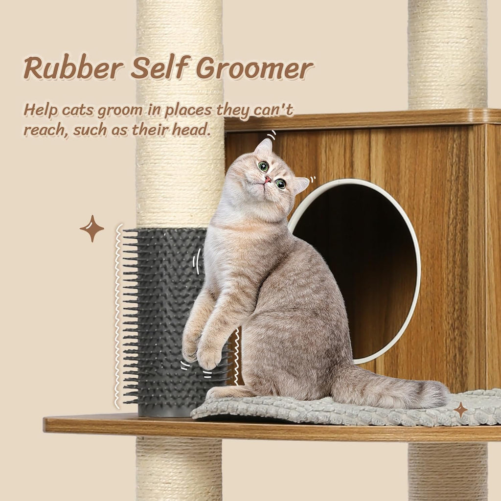 Solid Wood Cat Tree, 69" Large Tall Cat Tower Multi-Level Platforms with Sisal Scratching Posts, Cat Tree for Large