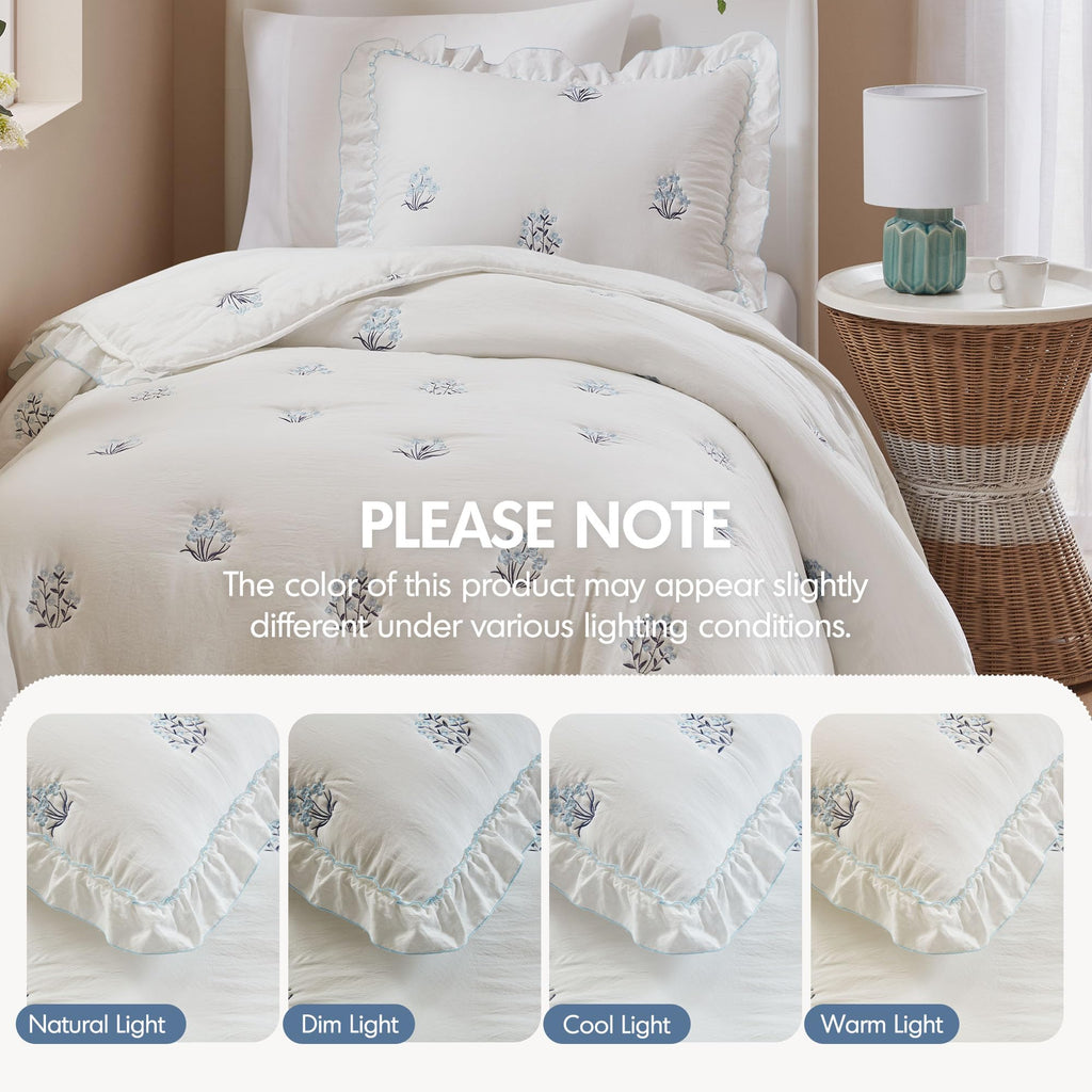 Floral Ruffle Ultra Soft Blue Quilt Set, 2pc