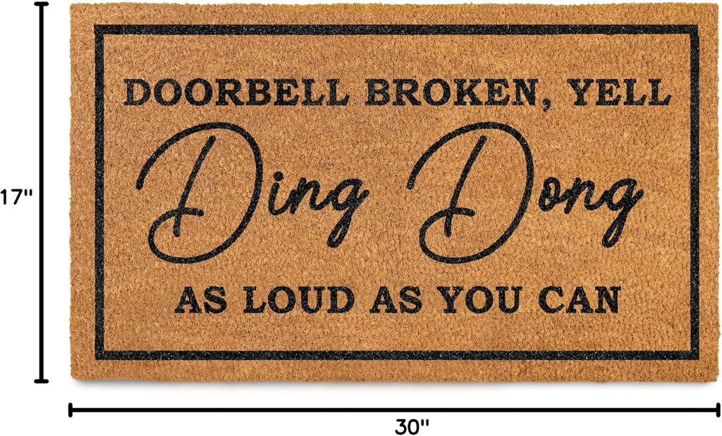 Ding Dong Doorbell Door Mat 30x17 Inch, Doorbell Broken Welcome Mat Coir | Funny Home Decor, Conversation Starter