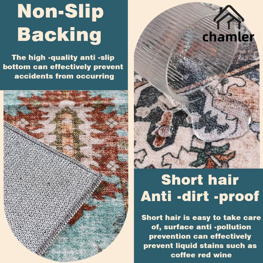 Washable Area Rug Boho Chic Medallion Distressed Design Non-Shedding Easy Care Ideal for High Traffic Areas in