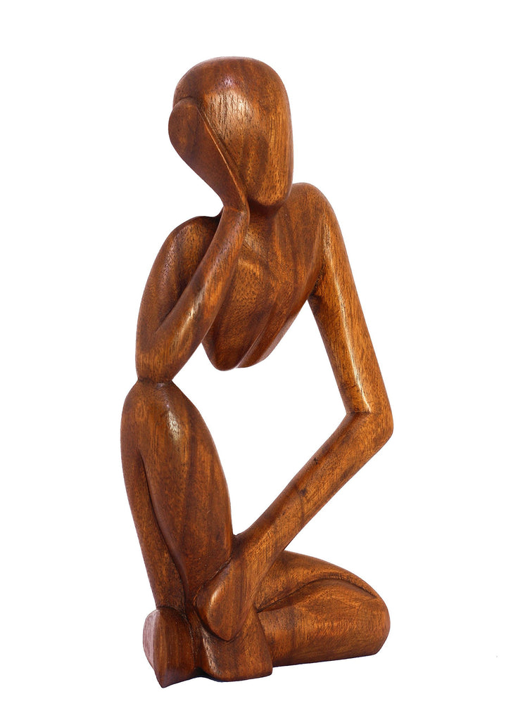 12" Wooden Abstract Thinker Statue, Hand Carved Thinking Man Figurine, Modern Minimalist Sculpture, Handmade Home