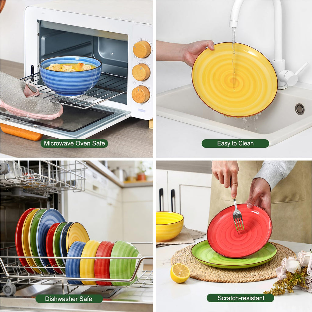 Ceramic Plates and Bowls Sets,12 Pieces Dinnerware Sets for 4,Scratch Resistant Dish Set,Dishwasher & Microwave Safe