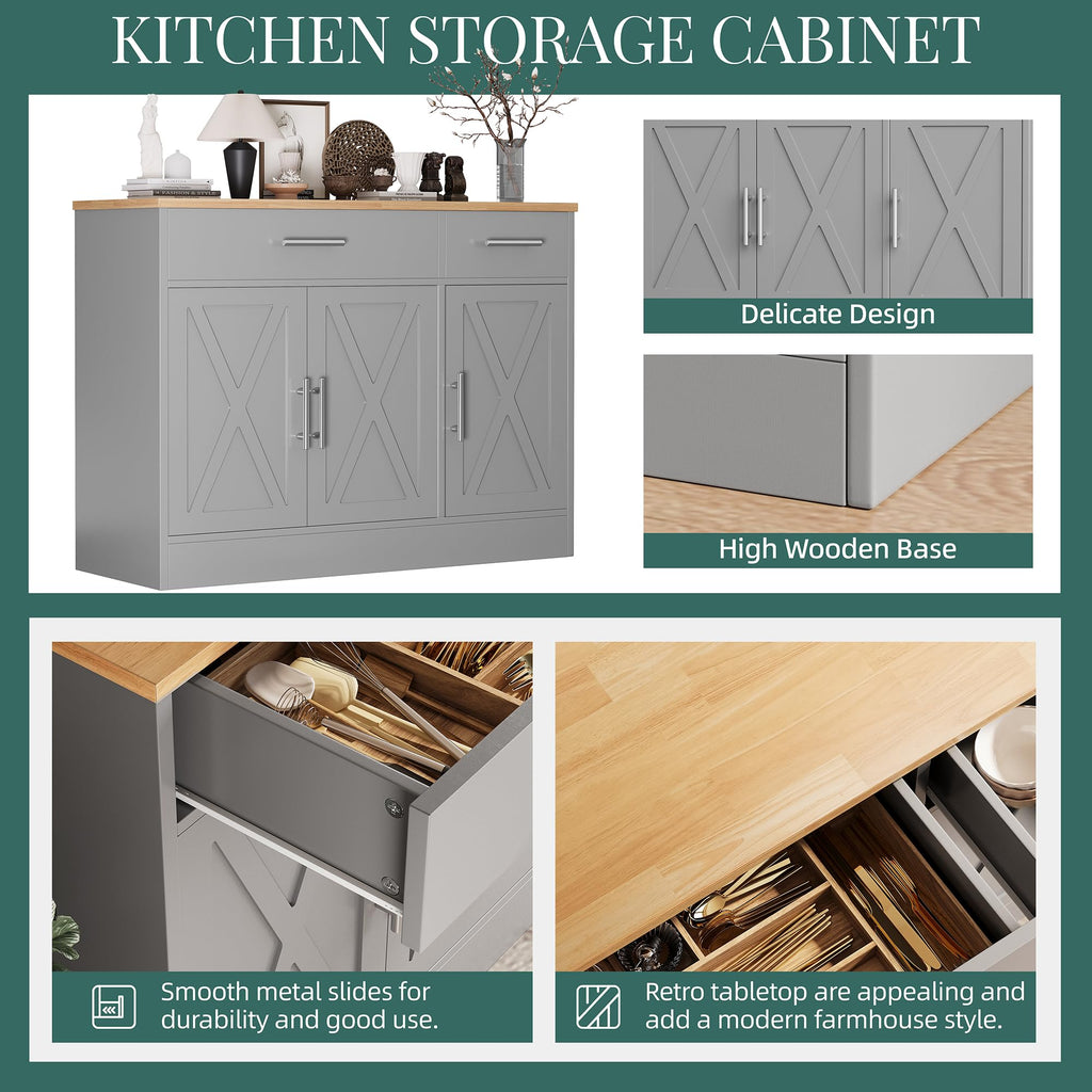 42" Buffet Cabinet with Storage, Kitchen Barn Door Cabinet