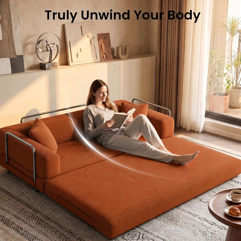 79.5" Convertible Futon Sofa Bed, Boneless Couch | Corduroy Boneless Loveseat Sleeper Sofa, Modular Futon Couch with