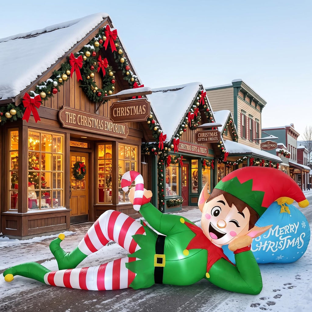10FT Christmas Inflatables Lying Elf Outdoor Yard Decoration