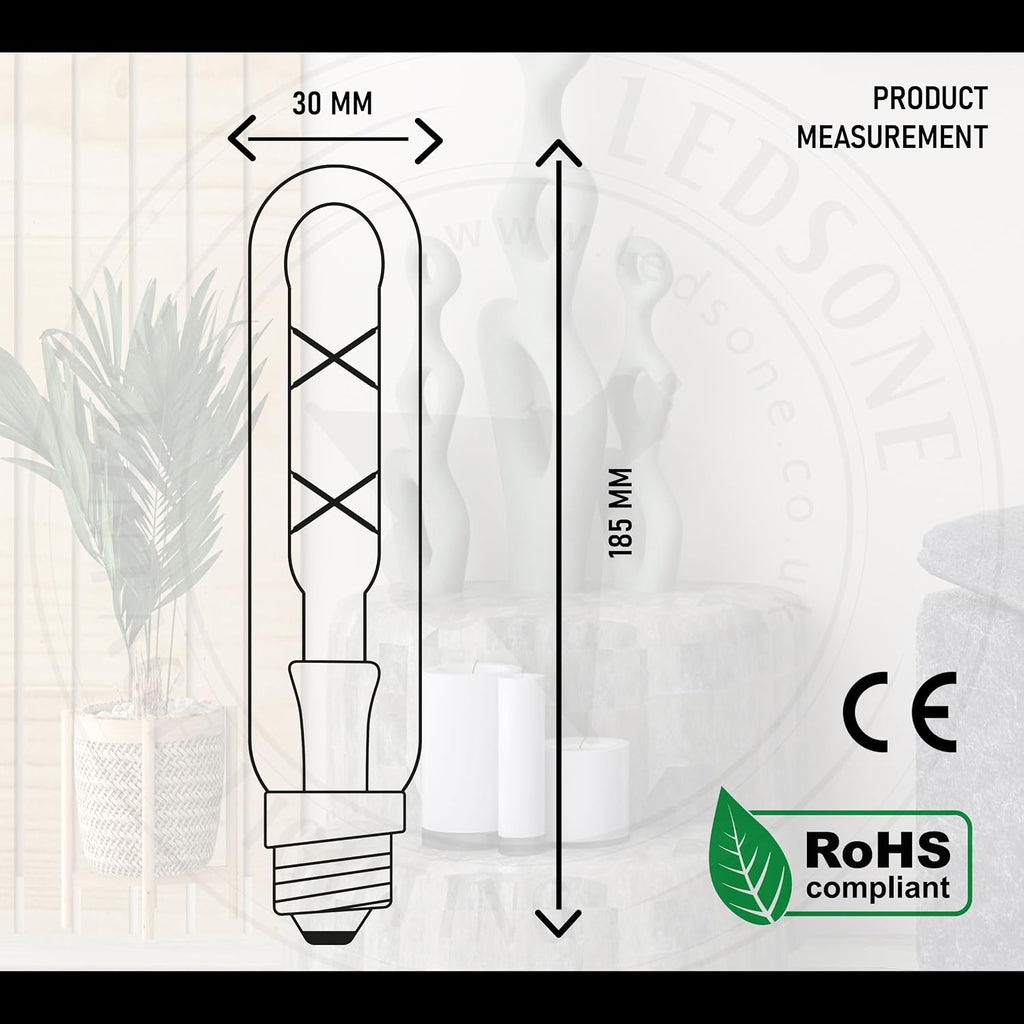 T10 E26 LED Edison Bulb 4W Amber Glass Filament 2700K Warm White