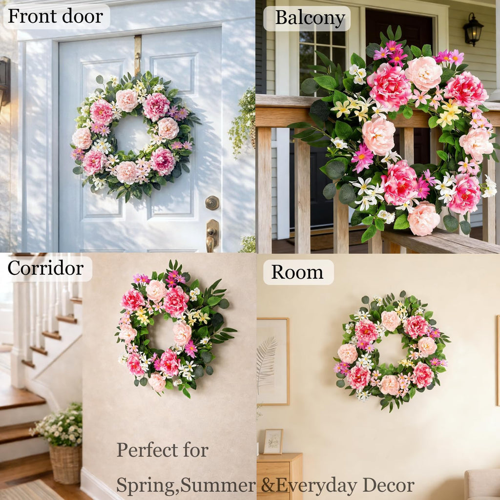 24 Inch Large Front Door Wreath - Full Artificial Floral Spring Wreath for Front Door, Indoor Outdoor Door