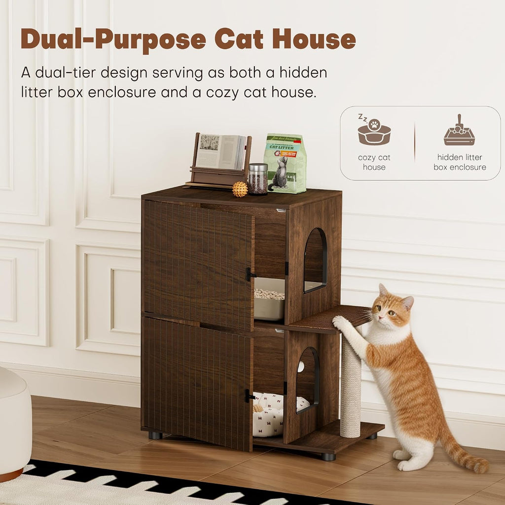 Double Cat Litter Box Enclosure Furniture, Dog Proof Hidden Litter Box