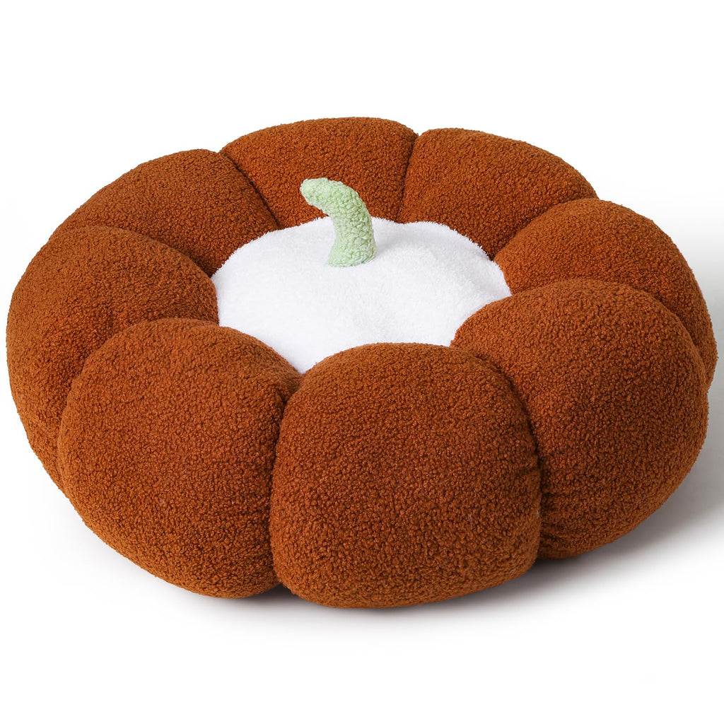 24" Pumpkin Floor Cushion, Large Plush Round Pillow Seat