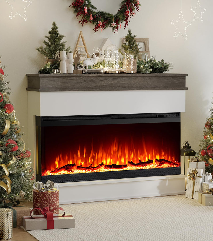 3-Sided View Electric Fireplace Insert - Minimalist Mantel - 12 Color Flame Effect - 1500/750 Watt Heater - Remote