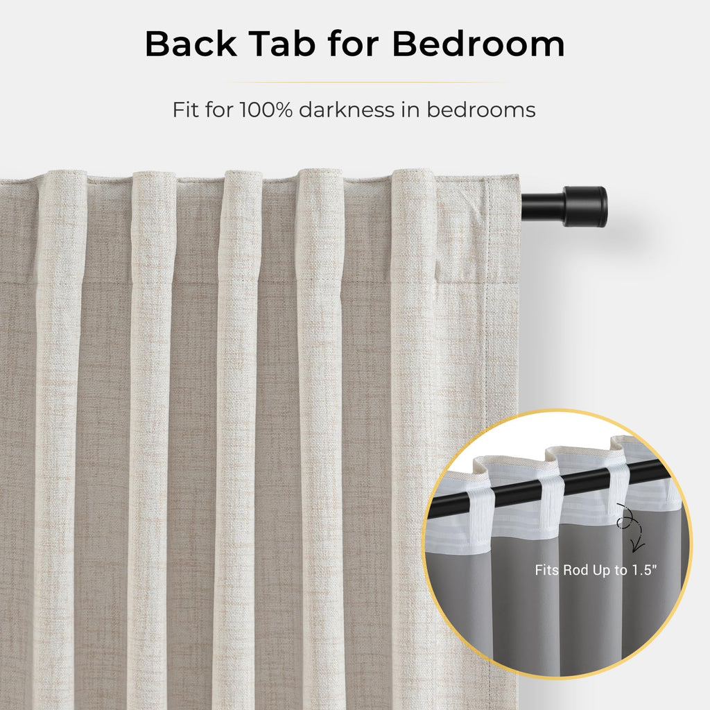 Linen Textured 100% Blackout Sliding Door Curtains 102x96 Beige
