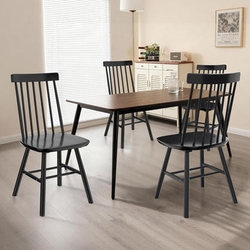 Windsor Dining Chairs Solid Wood Spindle Back, Set of 4, Black