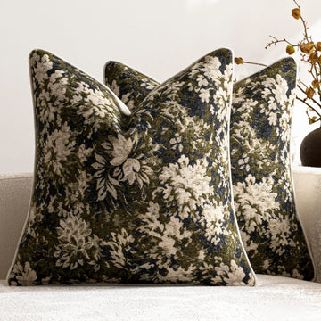Pack of 2 Vintage Floral Euro Sham Covers 26x26 Boho Farmhouse Accents Chenille Square Decorative Throw Pillow Cases