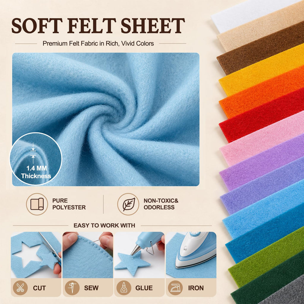Baby Blue Large Felt Fabric 36" x 36", 1.4mm Soft Felt Sheet