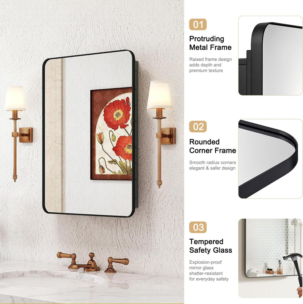 22x30 in Medicine Cabinet with Mirror, Matte Black
