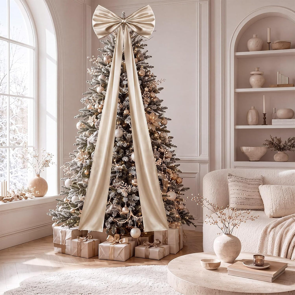 24 x 79 Inches Giant Satin Bow Christmas Tree Topper,Champagne