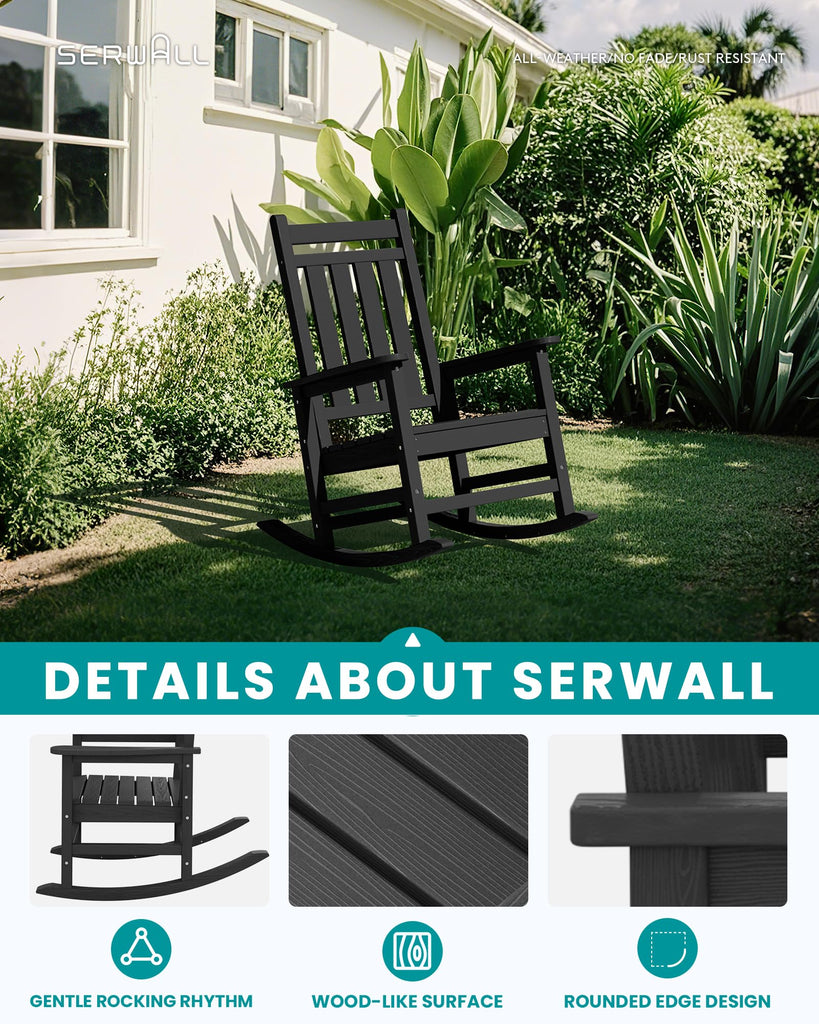 Outdoor Rocking Chair Set of 4, HDPE Rocker for Adults, Black