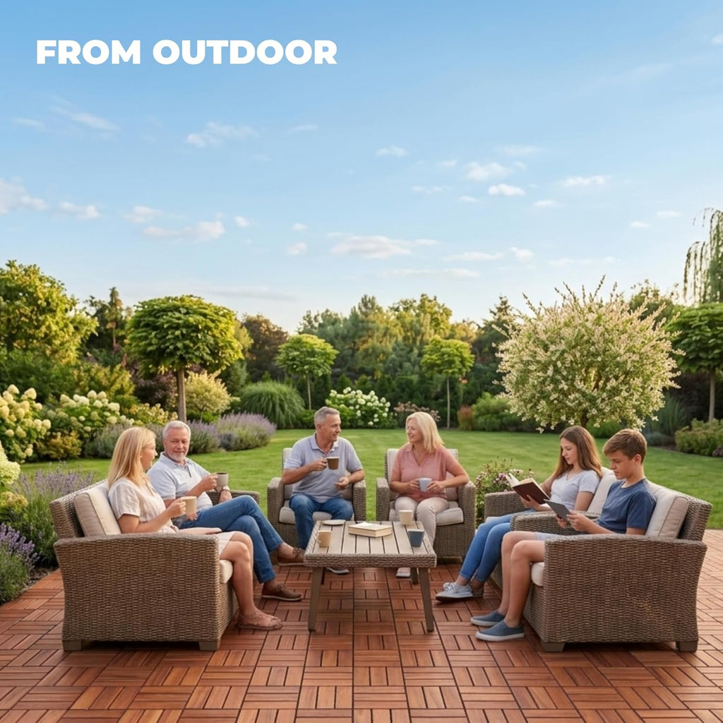 Premium Deck Tiles, 10 PCS 12x12 Outdoor Patio Floor Tiles, Waterproof Wood Flooring Tiles, Snap Tiles for Patio