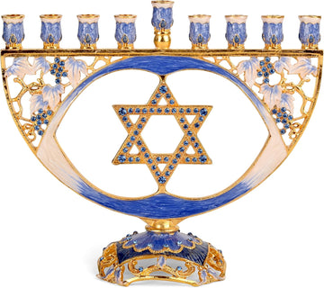Hanukkah - Fits All Standard Chanukah Candles - Modern Jeweled Candle Menorahs for Chanukah - Blue Traditional Star