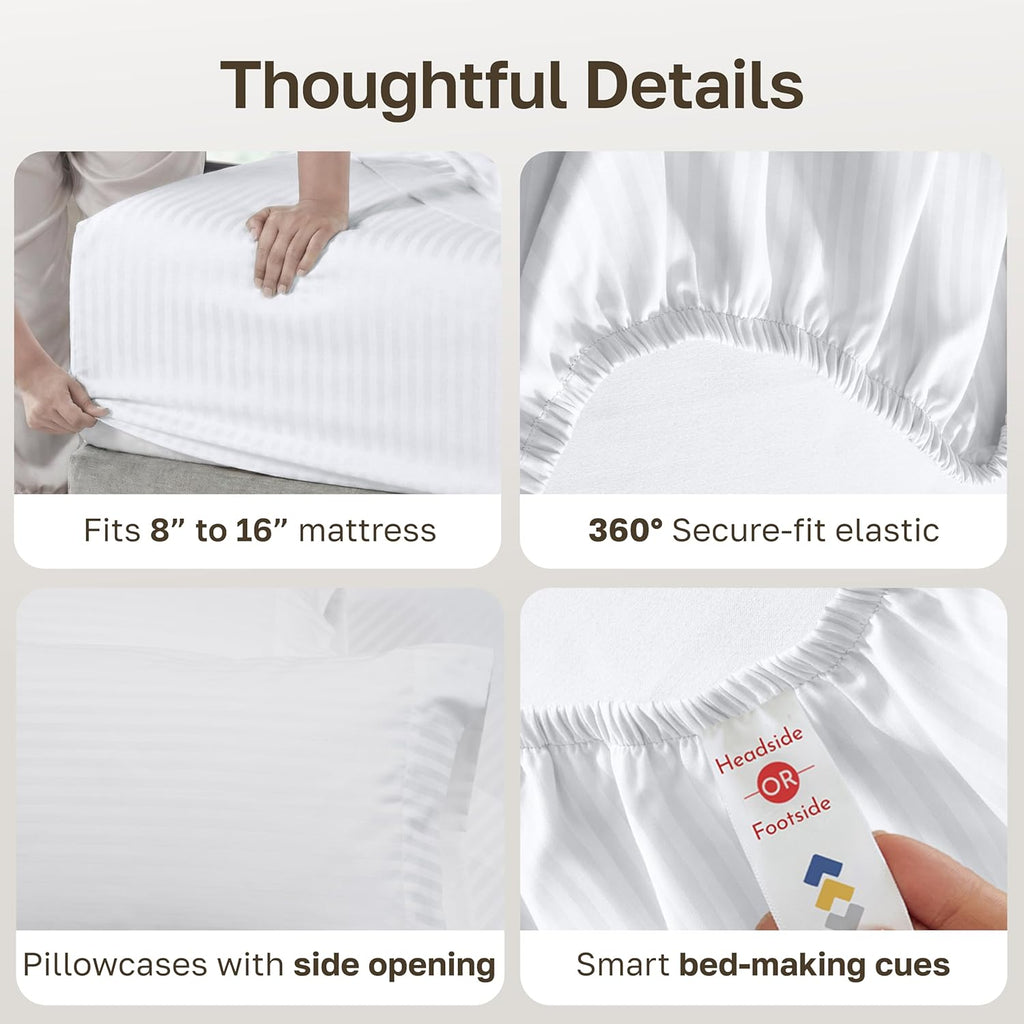 Soft 100% Cotton Queen Sheet Set, 400 TC Good Housekeeping Award Winner, Silky Smooth Sateen Weave with Deep Pockets