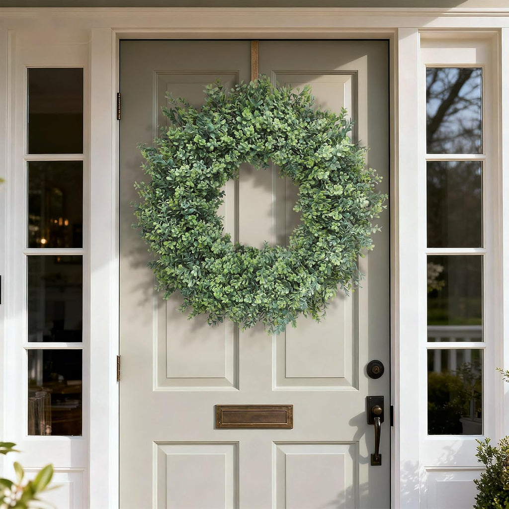 32" Artificial Boxwood Wreath Fake Plant for Front Door Decor (Green)